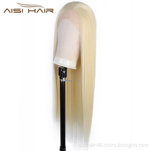 Heat Resistant Synthetic Fiber Lace Front Long Blonde Wig Silky Straight Lace Frontal Wigs For Black Women